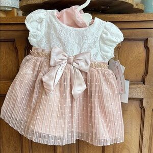 White and Pink Baby Dress with Bow